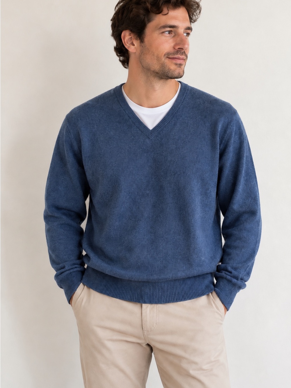 Pringle Scotland 100% Cashmere Blue V Neck Sweater Made in Scotland Vintage 70’
